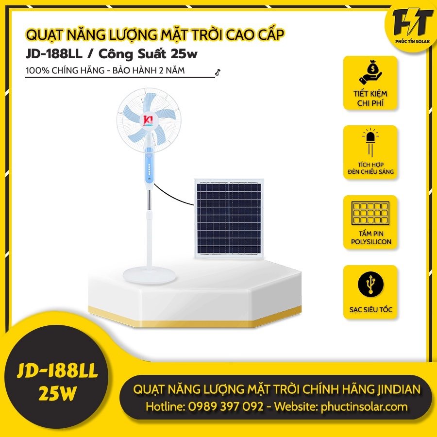 Quạt năng lượng mặt trời cao cấp Jindian JD-188LL